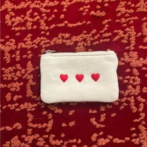 Brandy Melville Coin Purse Wallet John Galt Hearts White Pouch with Red Hearts